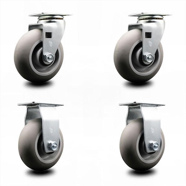 5 Inch Thermoplastic Rubber Caster Set with Ball Bearings 2 Swivel 2 Rigid